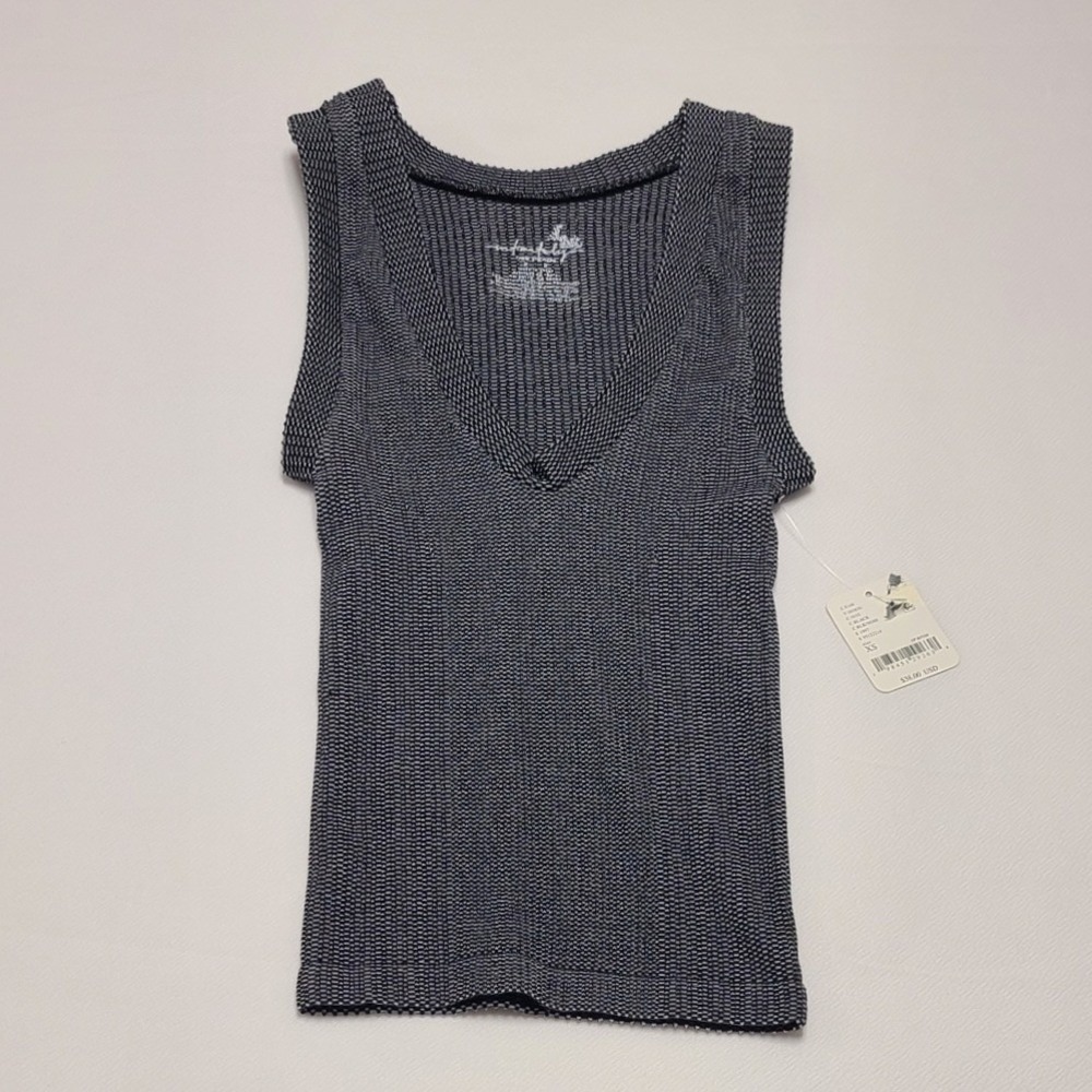 Intimately Free People Black White‎ Textured V-Neck Tank Top XS New